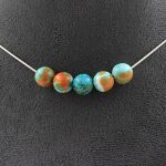 Pierres et min�raux. collier 5 perles jaspe bleu orange 8 mm. chaine en acier inoxydable collier femmes ...