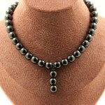 Pierres et min�raux. collier perles h�matite 8 mm + 3 perles h�matite 8 mm. chaine en acier collier femmes ...