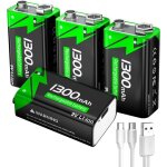 Piles 9v rechargeables - jozsi - 9v lithium - ion port usb - c recharge rapide lot de 4 pour microphone ...