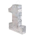 Pinata - argent - chiffre 1 - 40x28x8 cm - d�coration anniversaire - jouet enfant