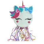 Pi�ata � casser ronde t�te licorne 34x38cm blanc
