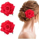 Pince � cheveux - 3pi�ces - roses rouges - polyester - accessoire floral - pour femme