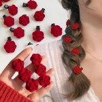 Pinces � cheveux - non sp�cifi� - 10pcs - velours rouge - petite fleur - �l�gantes