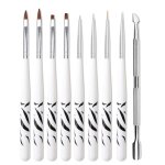 Pinceaux ongles 8 pi�ces + 1 poussoir � cuticules gel uv acrylique d�co diy salon manucure accessoire ...