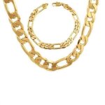 Pinkpouss ensemble de bijoux lourds plaqu or 24k jaune hommes collier + bracelet chane figaro 12mm ...