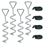 Piquet dancrage au sol - sportnow - lot de 4 ancrages spirales 4 sangles ajustables - acier galvanis� ...