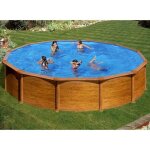 Piscine acier aspect bois mauritius ronde 550 x 132 m - gr� - filtre � sable - hors - sol