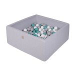 Piscine  balles carr bb meowbaby - gris clair: turquoise / gris / blanc - 200 balles 7 cm