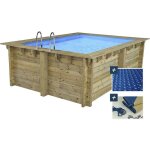 Piscine bois rectangle zanzibar - 3. 50 x 2. 30 x 1. 24 m - b�che � bulles 180 � - b�che hiver 280 g ...
