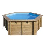 Piscine bois swimwood hexagonale ewen �395x117 cm 15m3 filtration sable 4m3 / h hors - sol semi - enterree ...