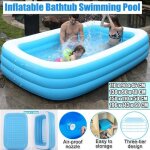 Piscine gonflable grande 2 couches solide bulle - bleu - rectangulaire - pvc - 130 x 88 x 45 cm