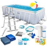 Piscine de jardin � cadre - intex - 400x200x100 cm - gris - pompe de filtration incluse - �chelle m�tallique ...