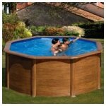 Piscine en kit ronde - gre - d�coration bois - acier - hors - sol - 240 x 120 cm - filtre � sable