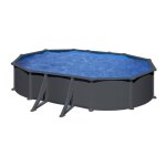 Piscine hors sol acier gre - juni - 634 x 399 x 132 cm - ovale - gris - filtration � sable - 21m�