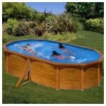 Piscine hors - sol acier gre sicilia aspect bois ovale 2 renforts 500x300xh120cm