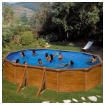 Piscine hors - sol ovale en acier dcor bois gre - 610 x 375 x h120 cm - marron