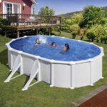 Piscine hors sol ovale gre - 610x375x132cm - acier laqu� blanc - liner bleu pvc