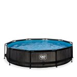Piscine tubulaire ronde - exit - black wood - 360x76cm - pompe filtrante - noir