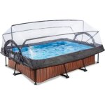 Piscine tubulaire rectangulaire - exit toys - wood - 220x150x65cm - pompe filtrante - dme - marron