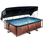 Piscine tubulaire rectangulaire - exit toys - wood - 220x150x65cm - pompe filtrante - voile dombrage