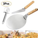 Pizza pluche ronde pelle  pizza en acier inoxydable + pizza  tarte avec manche en bois + roulette ...
