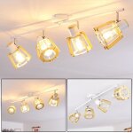 Plafonnier - hofstein - rieti - mtal blanc et bois - 4 spots pivotants - style vintage