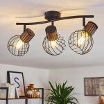 Plafonnier koler en mtal noir et bois - hofstein - vintage - 3 spots orientables - compatible ampoules ...