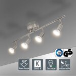 Plafonnier led 4 spots orientables 4 x 6w ampouble gu10 blanc chaud nikel mat applique plafond 230v eq. ...