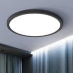 Plafonnier led ip50 rond noir 30x30cm ? luminaire moderne imperm�able pour salle de bain chambre cuisine ...