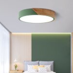 Plafonnier led moderne vert - �30cm * h5cm lustre en bois rond lumi�res froides lampe plafonde de salon ...