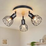 Plafonnier led orientable - svatv - 3 spots - noir et bois - e14 - orientable 90� verticalement