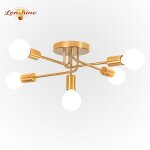 Plafonnier lustre - lonshine - m�tal dor� - 5x e27 - luminaire vintage 53x20 cm