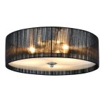 Plafonnier moderne lustre design lampe � suspension salon diam�tre 40 cm tissu verre noir blanc