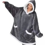 Plaid  capuche adulte plaid pull couverture canap polaire avec manche femme homme avec poches portables ...
