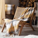 Plaid tartan ecossais - effet mohair jaune ocre 127x152 cm