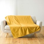 Plaid enroulable - douceur dinterieur - lucile jaune curry - 220 x 240 cm - synthtique - classique