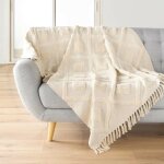 Plaid � franges 125 x 150 cm ? tiss� en coton / polyester textur� inca