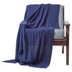 Plaid - homescapes - 130 x 170 cm - 100% coton - bleu marine - style contemporain