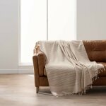 Plaid lilia 180 x 220 cm - 100% coton - beige � franges