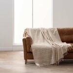 Plaid lilia 220 x 240 cm - 100% coton franges - beige (lin)