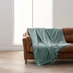Plaid lilia 220 x 240 cm - 100% coton - sauge avec franges