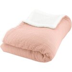 Plaid polaire et gaze de coton 130x170 couverture chaude et douce pour lit ou canapé. (rose pêche) Plaid polaire et gaze de coton 130x170 couverture chaude et douce pour lit ou canapé. (rose pêche)