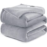 Plaid polaire en microfibre doux - jet� de canap� 150x200 cm gris clair - chaud et pelucheux pour 2 personnes ...