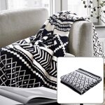 Plaid tricot� coton avec imprim� noir et blanc couverture de lit douce douce pour la peau pour canap� ...