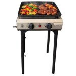 Plancha � gaz 4800w modulable 3 hauteurs 2 bruleurs allumage piezo - plaque de cuisson c�ramique 42x36cm ...