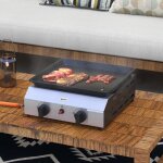 Plancha gaz en acier inox �maill� 2 br�leurs 48 kw antiadh�sive grande surface de cuisson 40l x 34l cm ...