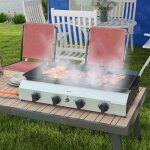 Plancha gaz en acier inox �maill� 4 br�leurs 96 kw antiadh�sive grande surface de cuisson 73l x 34l cm ...