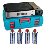 Plancha � gaz barbecue grill 2100w cuisson 30 x 24cm piezo + 4 cartouches gaz + mallette alpen