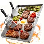 Plancha plaque de cuisson en inox 30 x 40 x 4 cm - avec spatule pour barbecues � gaz et � charbon avec ...