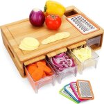 Planche � d�couper xl deluxe en bambou 3 en 1 : planche � d�couper 4 r�pes 4 compartiments avec couvercles ...